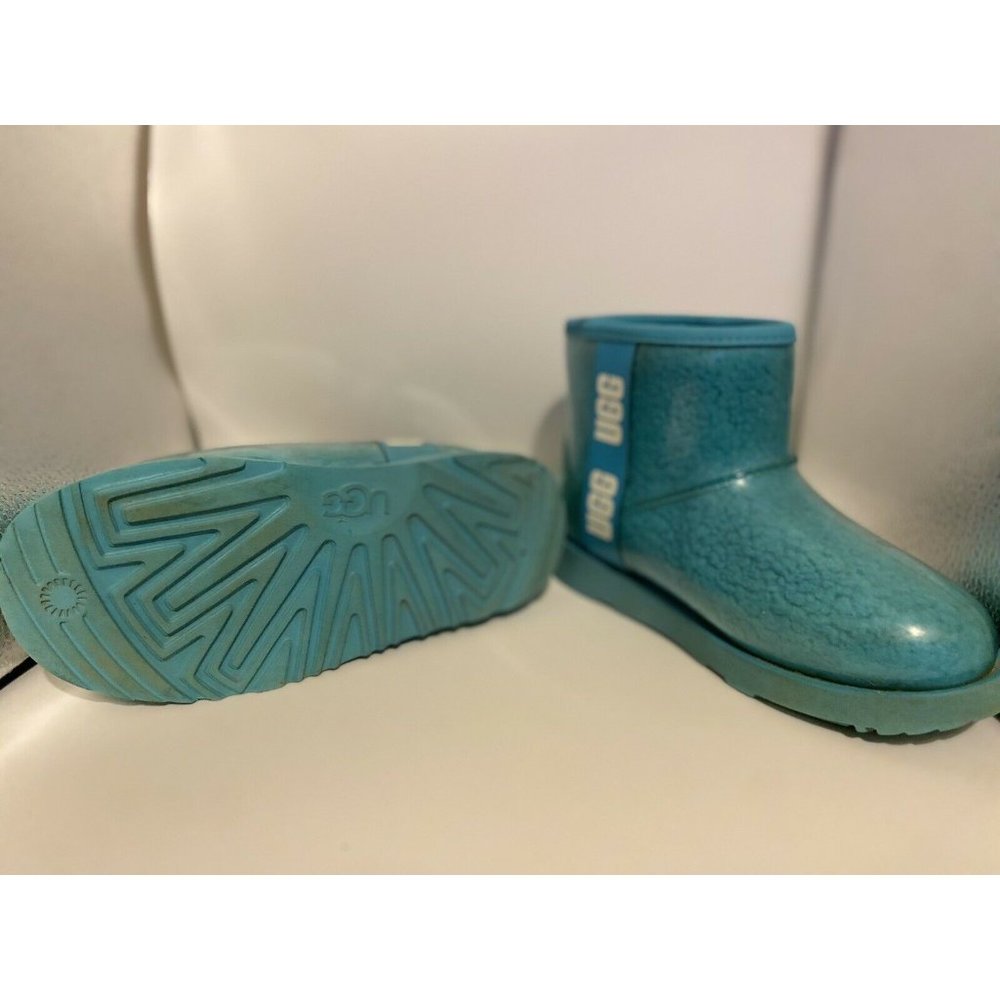 UGG 'Classic Clear Mini' Blue Wool Lined Waterproof See Through Boots Size 2